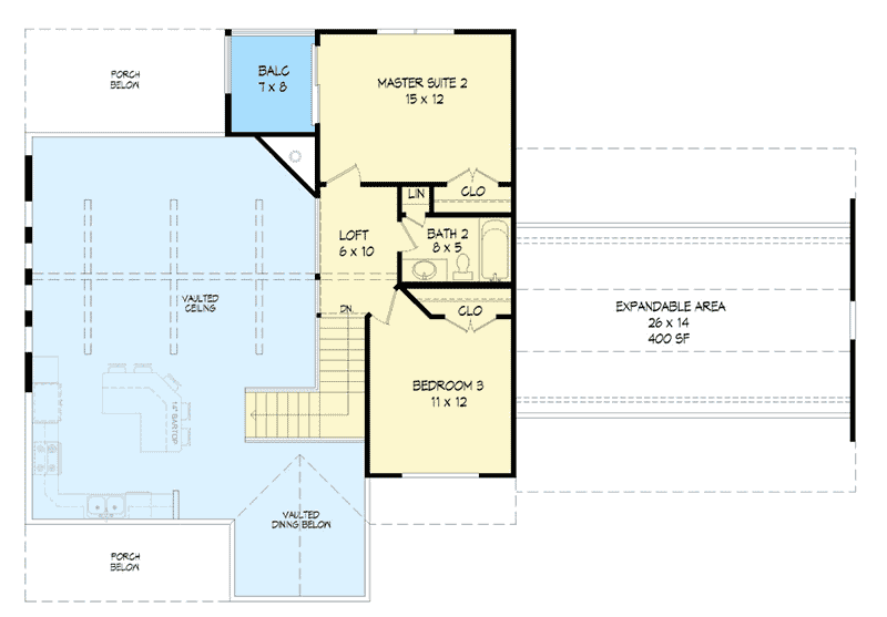 Plan 68430VR: Backwoods 3-Bed House Plan with Attached 2-Car Garage - Floor Plan - 2nd Floor - Cottage, Country, Mountain