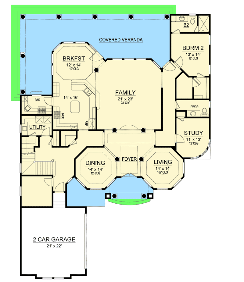 Plan 36526TX: Luxurious Mediterranean House Plan with Wrap-Around Veranda - Floor Plan - Main Level - Florida-Style, Mediterranean