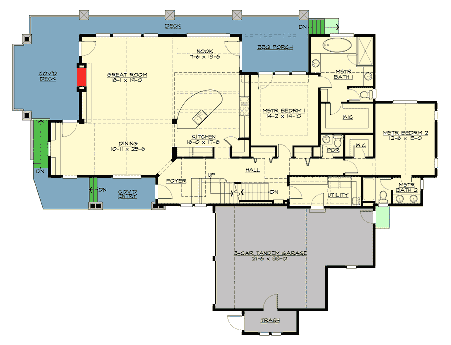 Plan 23654JD: Mountain Lodge with Striking Open Floor Plan - Floor Plan - Main Level - Craftsman, Mountain, Northwest, Rustic, Vacation
