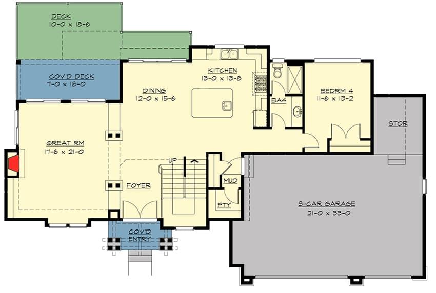 Plan 23655JD: Northwest Contemporary Blend - Floor Plan - Main Level - Contemporary, Craftsman, Northwest