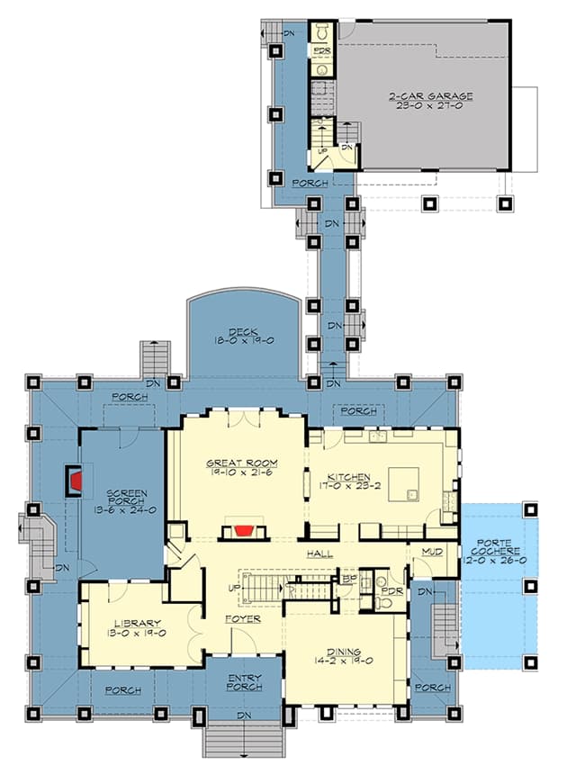 Plan 23660JD: Stylish Northwest House Plan with Garage Apartment - Floor Plan - Main Level - Craftsman, New American, Northwest