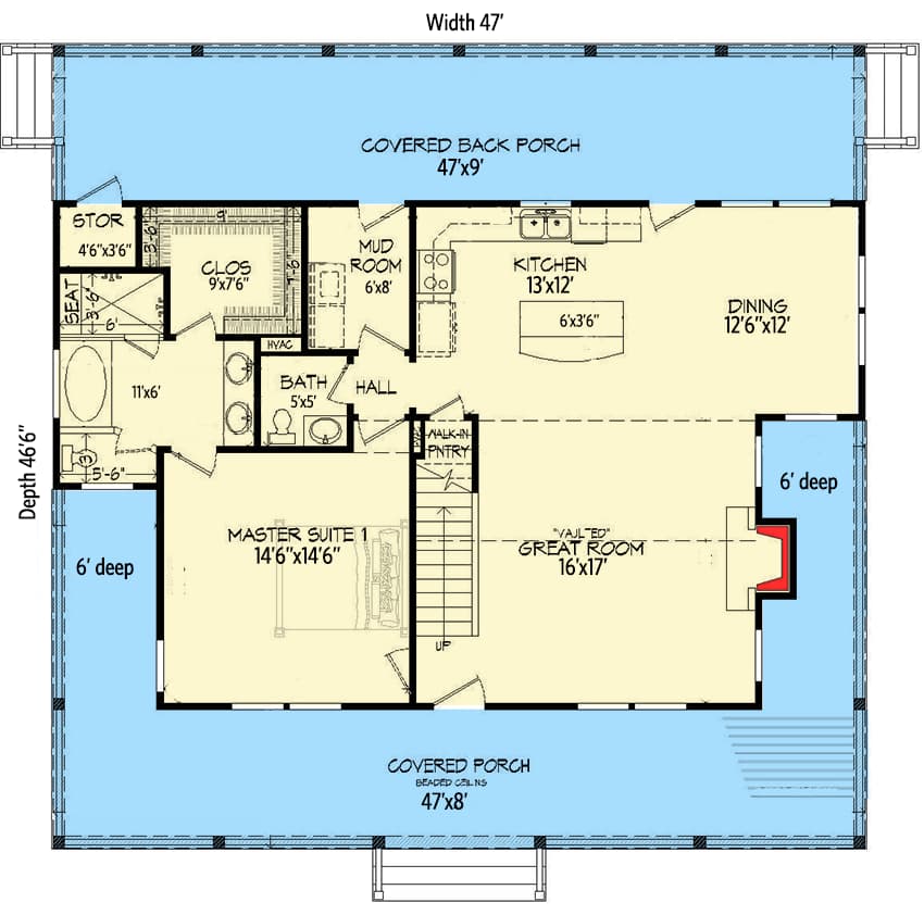 Plan 68432VR: Country Living with Wraparound Porch - Floor Plan - Main Level - Country, Traditional