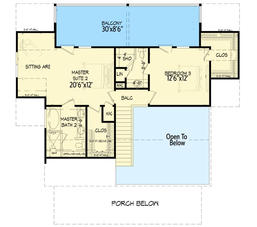 Plan 68434VR: Three Bed Country Home Plan with Two Master Suites  - Floor Plan - 2nd Floor - Cottage, Country, Modern Farmhouse, New American