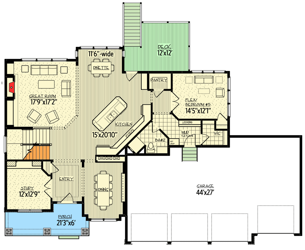 Plan 73365HS: Exclusive Craftsman with Flex Room and Optional Finished Lower Level - Floor Plan - Main Level - Craftsman, New American, Northwest