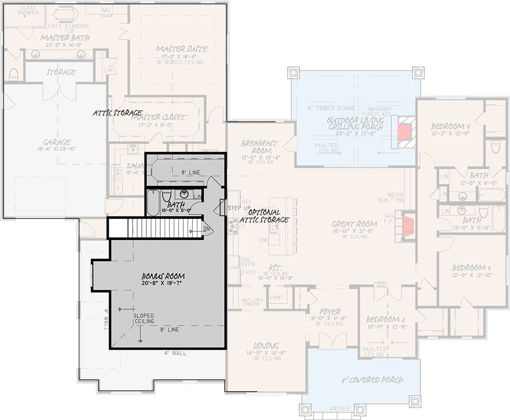 Plan 70528MK: 4 Bed Southern Home Plan with Rustic Elegance - Floor Plan - Bonus Level - Country, Southern, Traditional