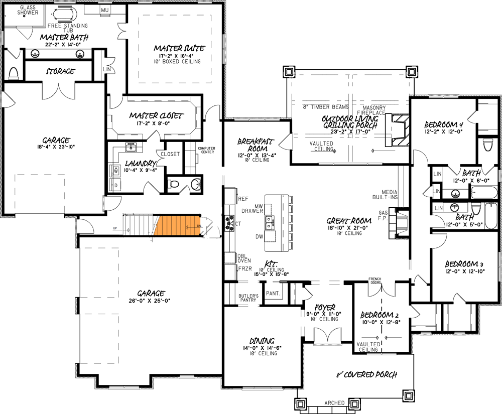 Plan 70528MK: 4 Bed Southern Home Plan with Rustic Elegance - Floor Plan - Basement Stair Location - Country, Southern, Traditional