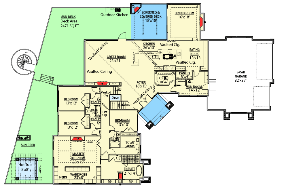 Plan 81682AB: Stunning Mountain House Plan with Walls of Glass - 4052 Sq Ft - Floor Plan - Main Level - Contemporary, Mountain, Northwest, Prairie