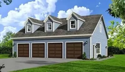 Flexible 4 Bay Garage Plan with Full Bath and 3 Dormers