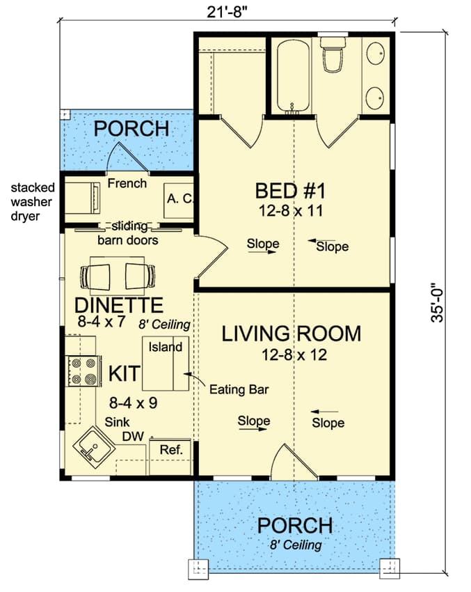Plan 52282WM: Tiny Cottage House Plan - Floor Plan - Main Level - Bungalow, Cottage