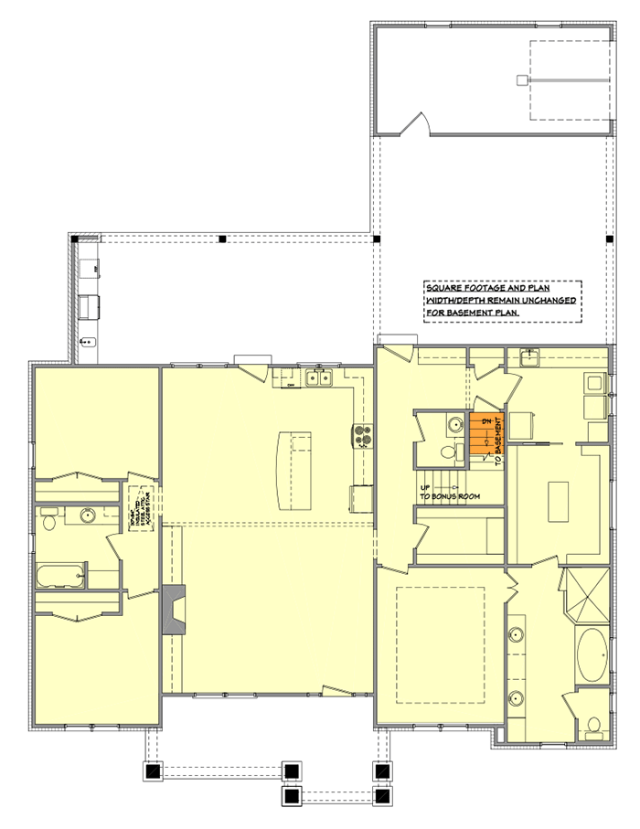 Plan 51739HZ: Craftsman House Plan Loaded with Style - Floor Plan - Basement Stairs Location - Cottage, Country, Craftsman, Northwest, Traditional