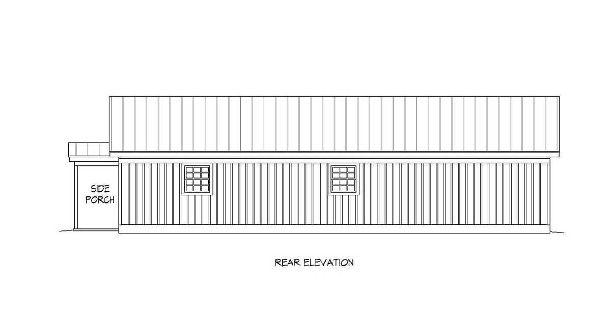 Plan 68442VR: Rustic Two Bedroom Ranch House Plan - Floor Plan - Rear Elevation - Country, Ranch, Rustic