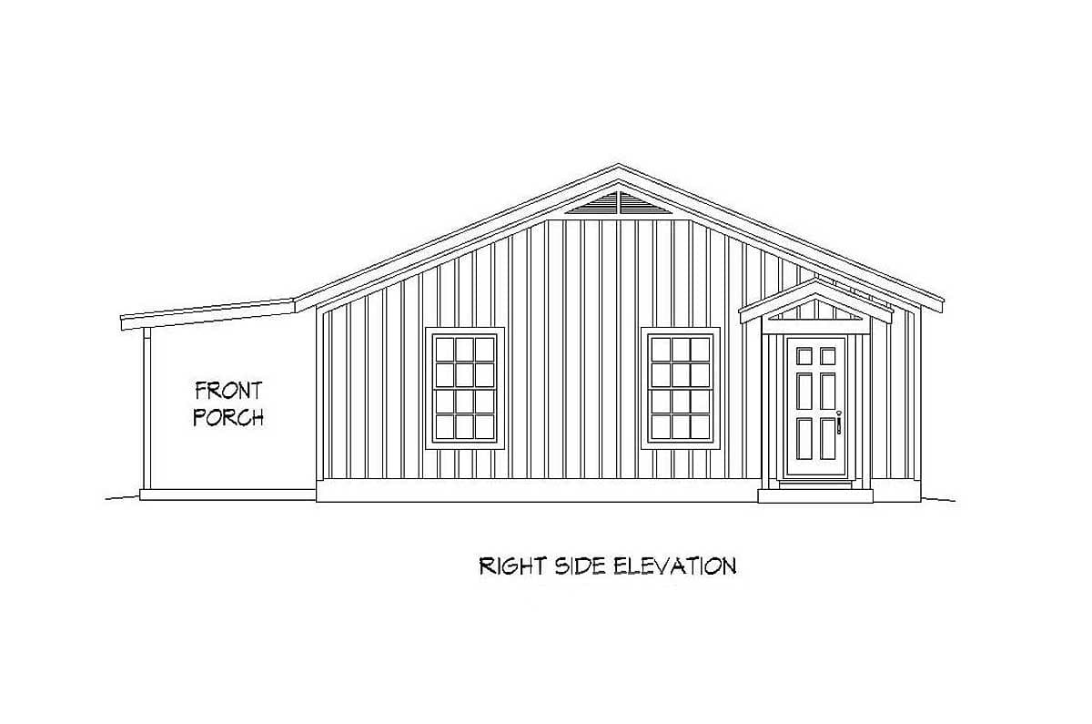 Plan 68442VR: Rustic Two Bedroom Ranch House Plan - Floor Plan - Right Elevation - Country, Ranch, Rustic