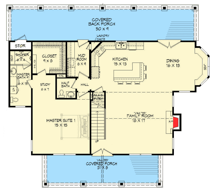 Plan 68440VR: Mountain Home Plan with Three Master Suites - Floor Plan - Main Level - Ranch, Vacation
