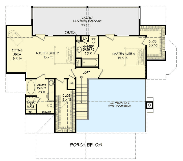 Plan 68440VR: Mountain Home Plan with Three Master Suites - Floor Plan - 2nd Floor - Ranch, Vacation
