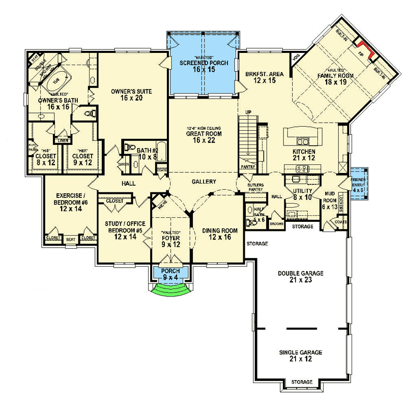 Plan 58616SV: European House Plan with Exquisite Details - Floor Plan - Main Level - European, French Country, Traditional