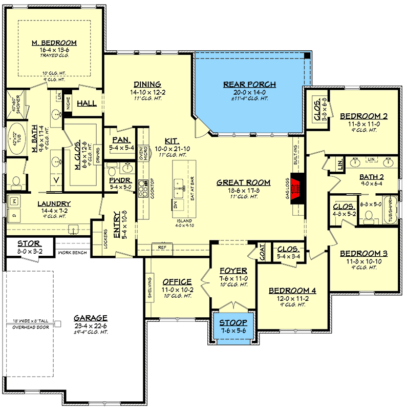 Plan 51741HZ:  Split Bedroom Traditional House Plan - 2506 Sq Ft - Floor Plan - Main Level - Acadian, French Country, Louisiana-Style, Southern, Transitional