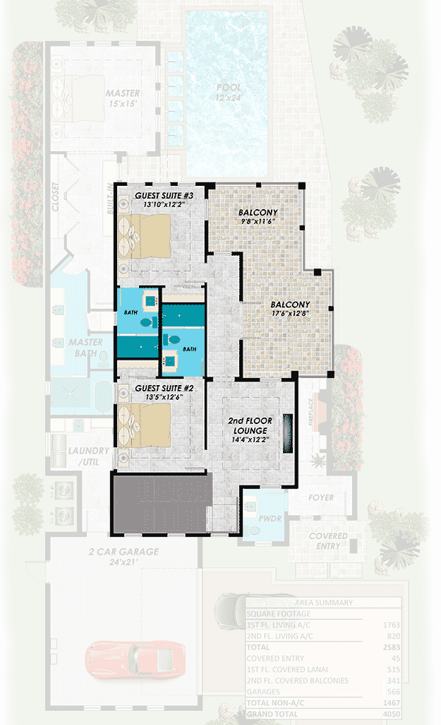 Plan 31846DN: Modern House Plan with Upstairs Lounge and Balcony - 2583 Sq Ft - Floor Plan - 2nd Floor - Contemporary, Mid Century Modern, Modern