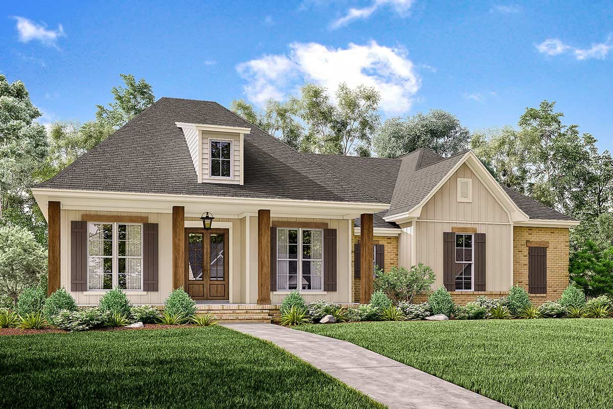 Plan 51742HZ: 3 Bed Acadian Home Plan with Bonus Over Carport - 1900 Sq Ft - Image #8 - Acadian, Country, European, French Country, Louisiana-Style