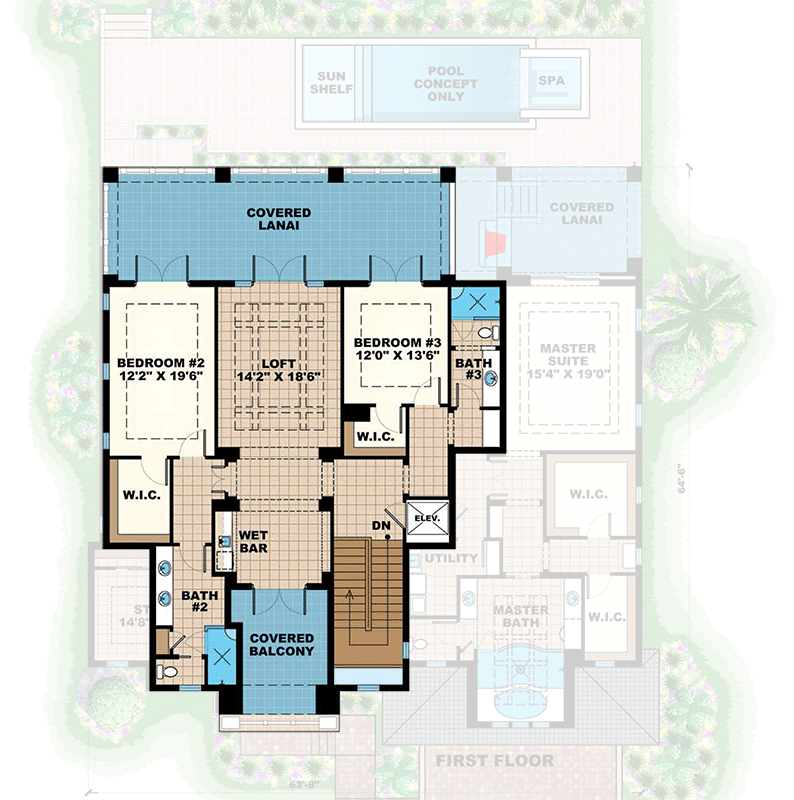 Plan 66373WE: Beautiful Views from Practically Every Room - Floor Plan - 2nd Floor - Coastal, Coastal Contemporary, Florida-Style, Southern, Transitional