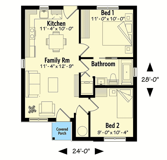 Plan 22455DR: Tiny Modern House Plan Big In Style - Floor Plan - Main Level - Cottage, Craftsman, Mountain, Northwest, Rustic, Vacation