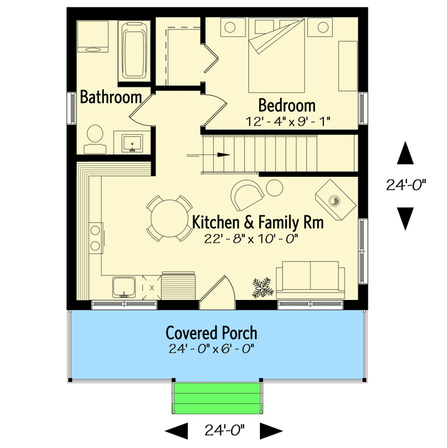 Plan 22457DR: Tiny Getaway Home Plan with Options - Floor Plan - Main Level - Cottage, Vacation