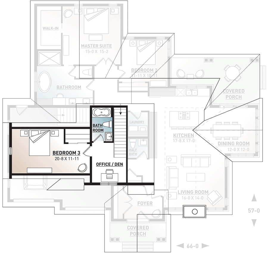 Plan 22454DR: 3-Bed House Plan with Vaulted, Open Floor Plan Great Room - Floor Plan - 2nd Floor - Northwest
