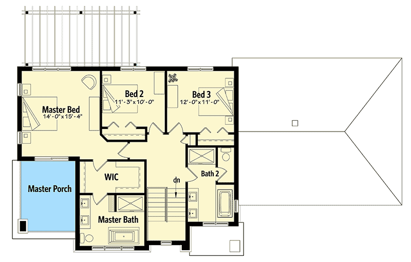 Plan 22460DR: Contemporary 2-Story House Plan Under 2200 Square Feet with Private Master Porch - Floor Plan - 2nd Floor - Contemporary, Mountain, New American, Northwest, Rustic