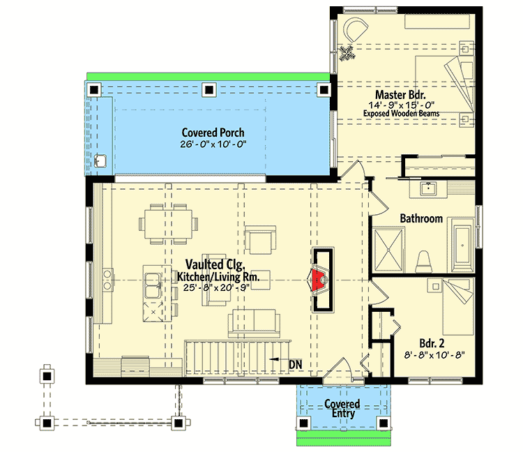 Plan 22468DR: Vaulted and Beamed Ceilings - Floor Plan - Main Level - Contemporary, Modern, Northwest, Ranch, Vacation