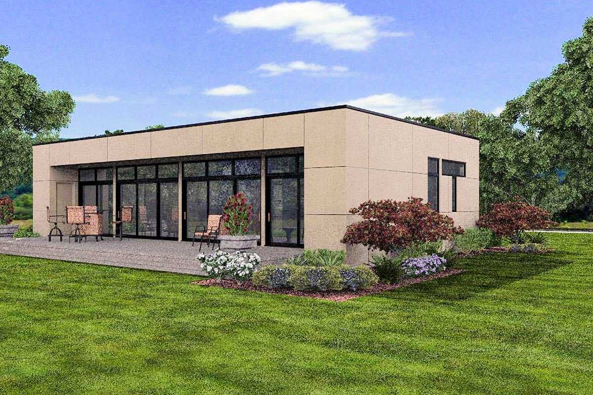Plan 69626AM: Modern Two Bedroom House Plan with 2-Car Garage - 1268 Sq Ft - Image #6 - Contemporary, Modern
