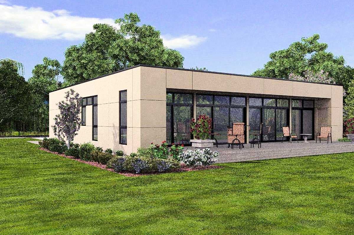 Plan 69626AM: Modern Two Bedroom House Plan with 2-Car Garage - 1268 Sq Ft - Image #9 - Contemporary, Modern