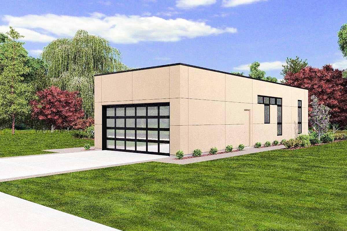 Plan 69626AM: Modern Two Bedroom House Plan with 2-Car Garage - 1268 Sq Ft - Image #12 - Contemporary, Modern