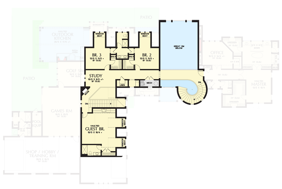 Plan 69632AM: 4- Bed Luxury House Plan with Training Room and Outdoor Kitchen - Floor Plan - 2nd Floor - European, French Country, Transitional