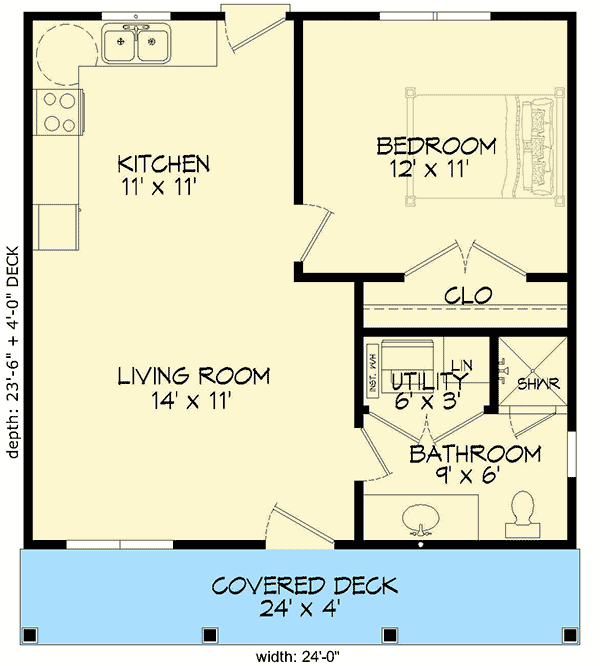 Plan 68443VR: Tiny Country Home Plan - Floor Plan - Main Level - Cabin, Cottage, Country, Ranch, Traditional