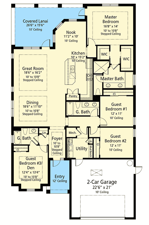 Plan 33173ZR: Energy-Efficient One Story House Plan with 3 or 4 Bedrooms - Floor Plan - Main Level - Prairie, Southern