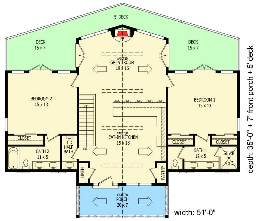 Plan 68444VR: Vacation House Plan with Fully Finished Lower Level - Floor Plan - Main Level - Mountain, Northwest, Ranch, Rustic