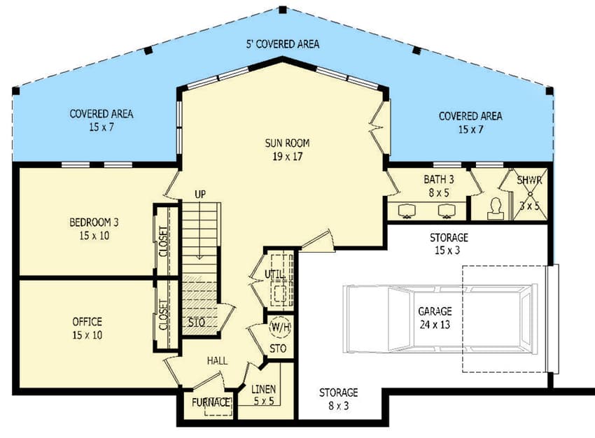 Plan 68444VR: Vacation House Plan with Fully Finished Lower Level - Floor Plan - Basement - Mountain, Northwest, Ranch, Rustic