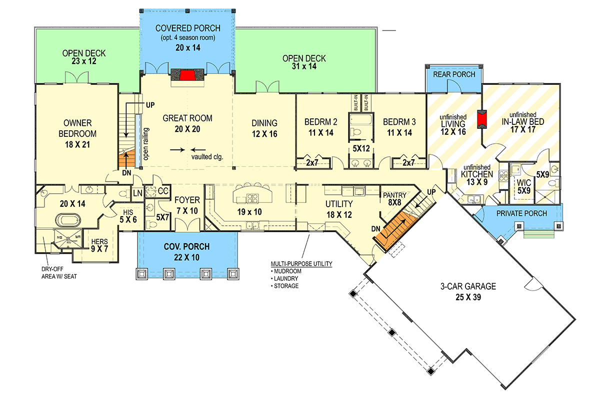 Plan 12309JL: Lovely Craftsman House Plan with Future In-Law Apartment - 2830 Sq Ft - Floor Plan - Main Level - Country, Craftsman, Mountain, Northwest, Traditional