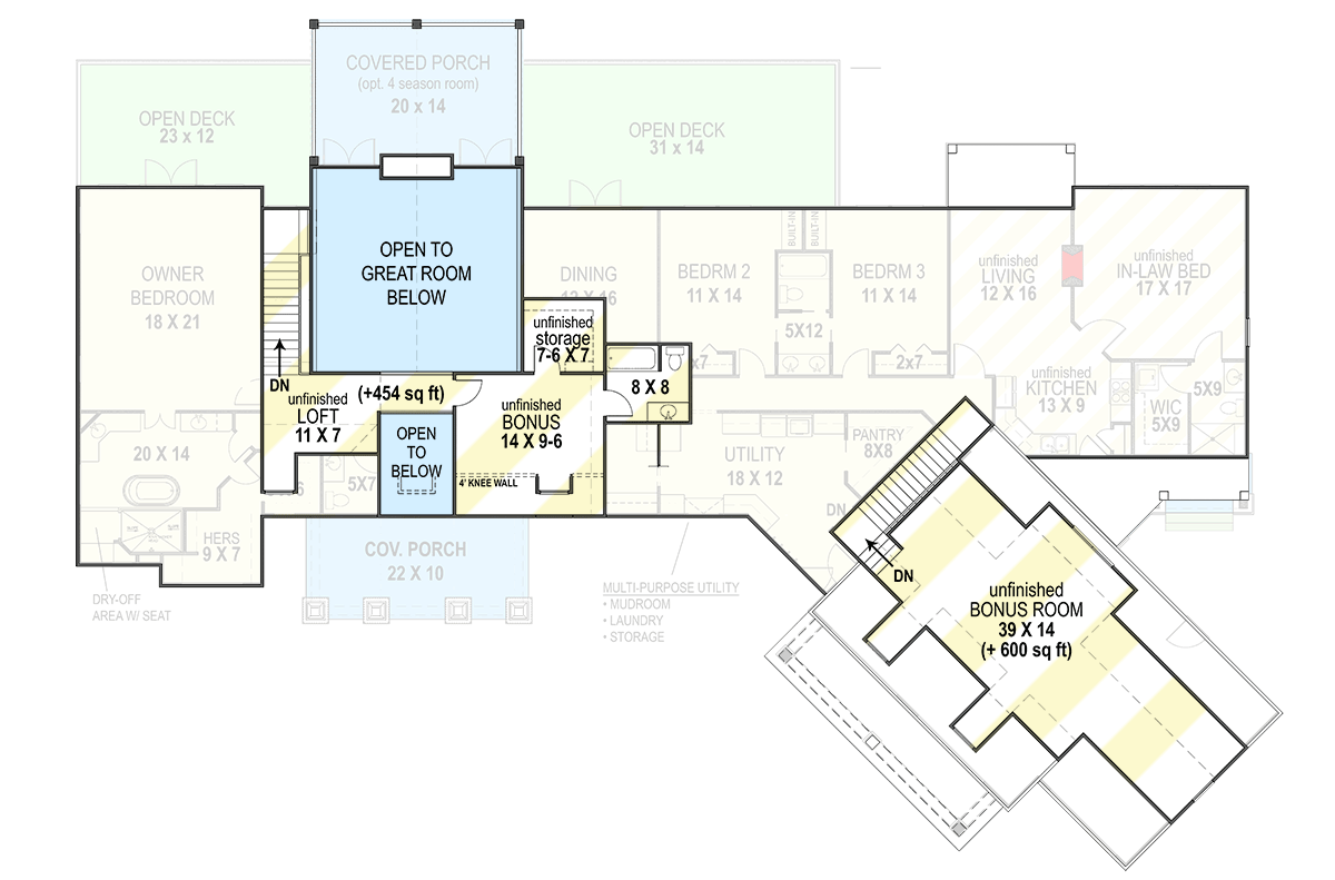 Plan 12309JL: Lovely Craftsman House Plan with Future In-Law Apartment - 2830 Sq Ft - Floor Plan - Optionally Finished 2nd Level & Bonus - Country, Craftsman, Mountain, Northwest, Traditional