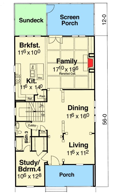 Plan 92058VS: Southern House Plan with Stacked Porches - Floor Plan - Main Level - New Orleans, Southern, Traditional