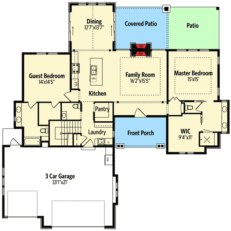Plan 95024RW: 2 Bedroom House Plan with Outdoor Living in Back - Floor Plan - Main Level - Craftsman, Northwest, Rustic