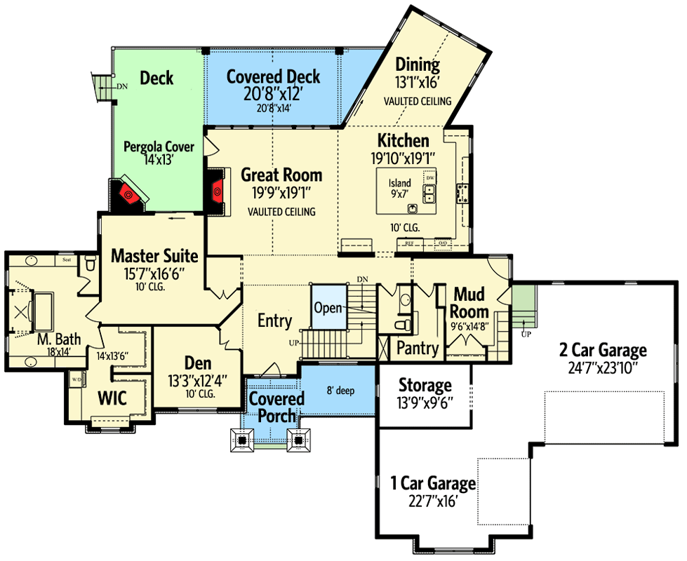 Plan 95023RW: Traditional House Plan with Craftsman Touches - 3897 Sq Ft - Floor Plan - Main Level - Craftsman, New American, Northwest, Rustic, Traditional