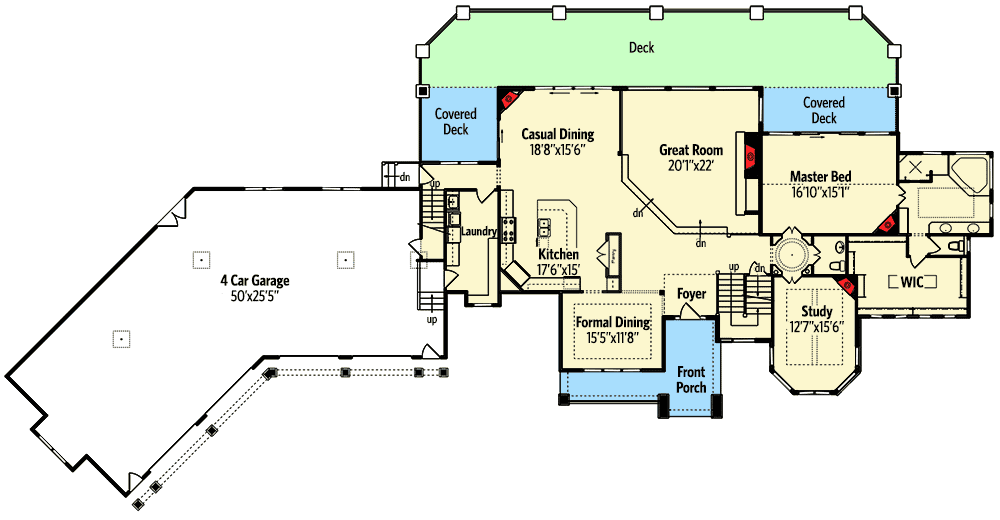 Plan 95025RW: European House Plan with Sunken Great Room - Floor Plan - Main Level - European, Rustic, Traditional