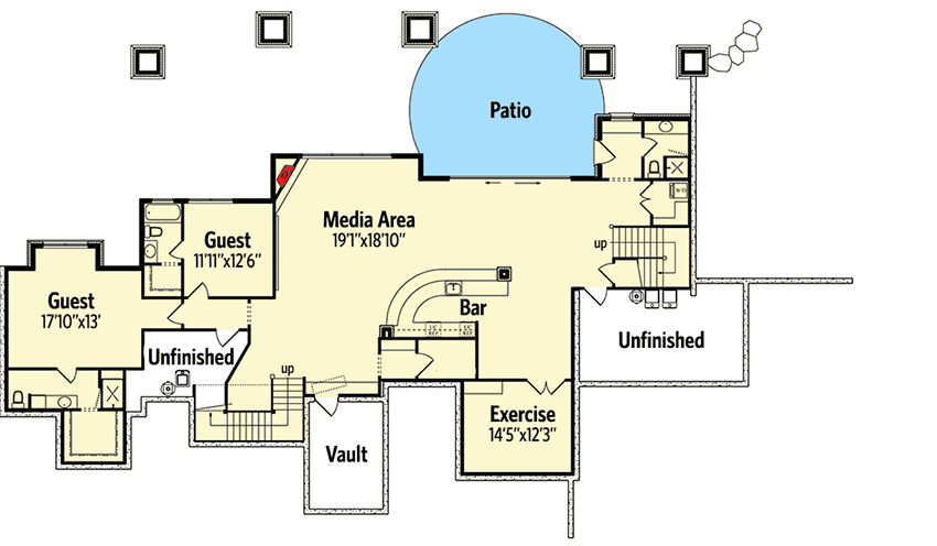 Plan 95029RW: Grand Mountain Lodge - 4531 Sq Ft - Architectural Designs - Floor Plan - Lower Level - Craftsman, Mountain, Northwest, Rustic