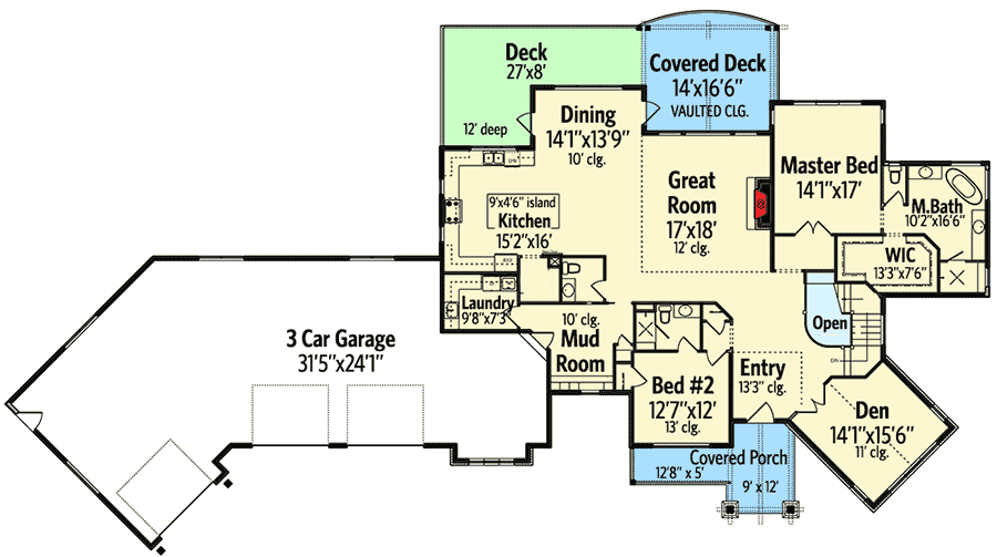 Plan 95030RW: Two Bedroom Craftsman House Plan with Expansion Possibilities - Floor Plan - Main Level - Craftsman, Mountain, New American, Northwest, Ranch, Rustic
