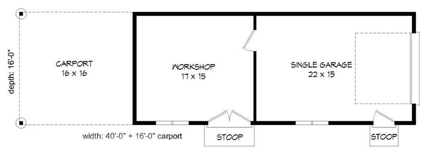 Plan 68446VR: Garage Plan with Workshop and Carport - Floor Plan - Main Level - Country, Traditional