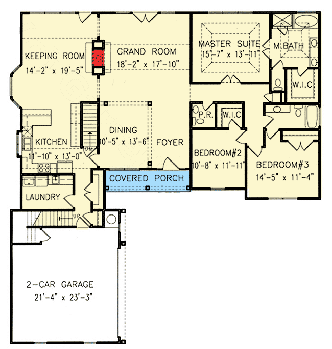 Plan 25611GE: 3 Bed Southern Country Style with 2-Sided Fireplace - Floor Plan - Main Level - Country, Southern, Traditional