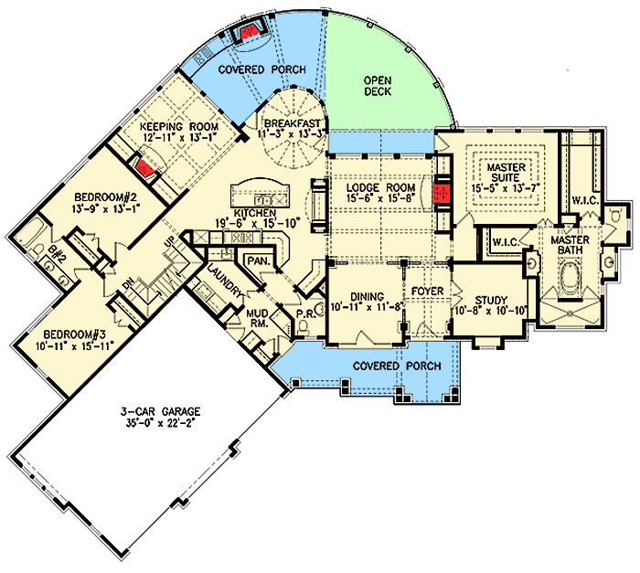 Plan 25615GE: Gorgeous Craftsman House Plan with Optional Bonus Space - Floor Plan - Main Level - Craftsman, Mountain