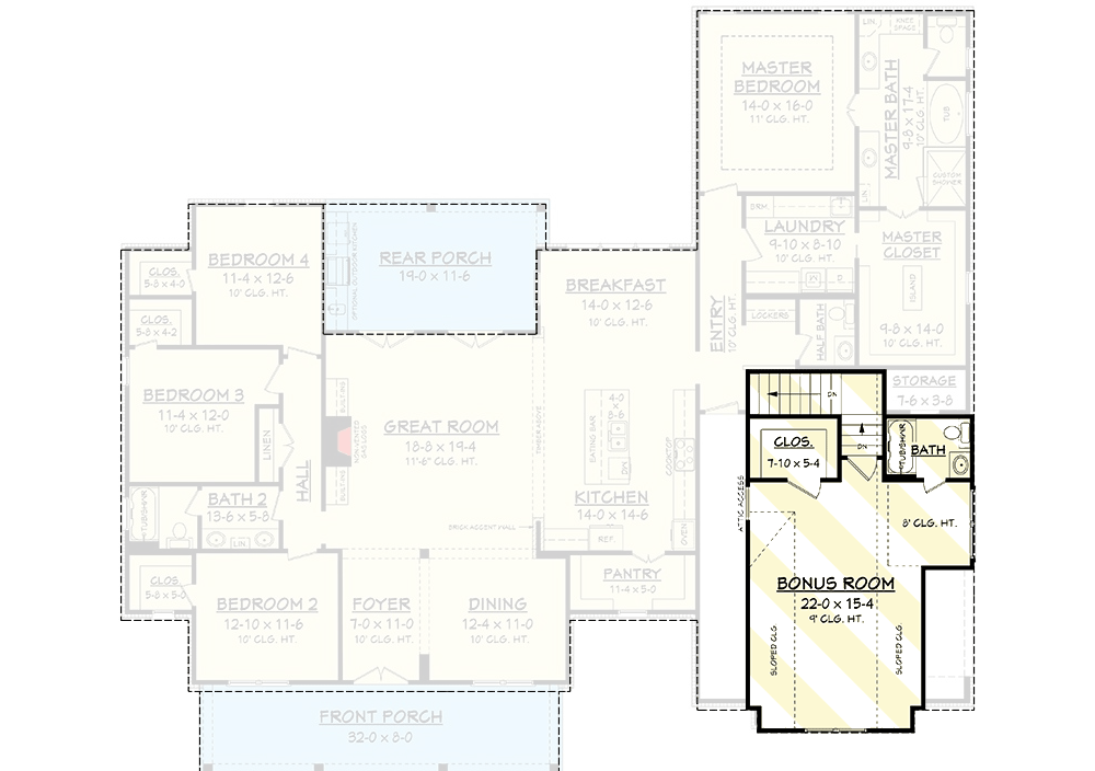Plan 51754HZ: Modern Farmhouse Plan with Bonus Room - 2686 Sq Ft - Floor Plan - Bonus - Country, Farmhouse, Modern Farmhouse, New American, Traditional