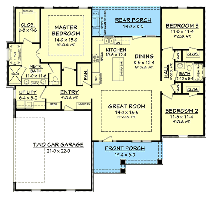 Plan 51747HZ: 3-Bed Craftsman House Plan with Optional Outdoor Kitchen - 1657 Sq Ft - Floor Plan - Main Level - Cottage, Country, Craftsman, Northwest, Southern