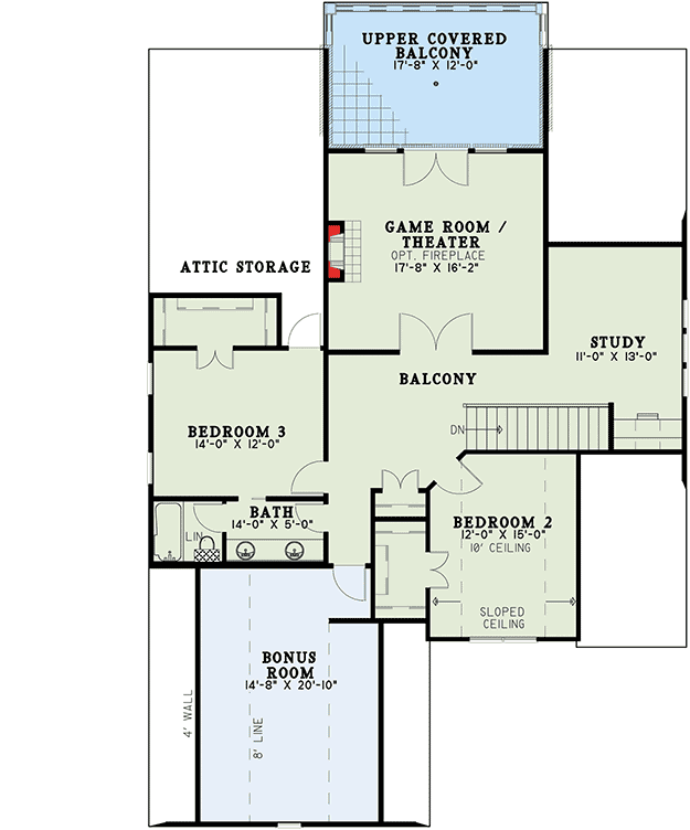 Plan 60698ND: Tudor House Plan with Second Floor Game Room - 2930 Sq Ft - Floor Plan - 2nd Floor - European, French Country, Tudor